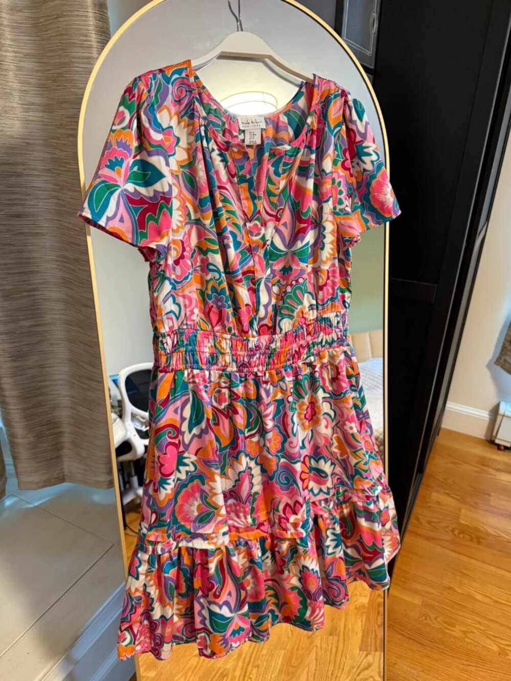 Nicole Miller Colorful Floral Paisley V-Neck Tiered Dress with Pockets M